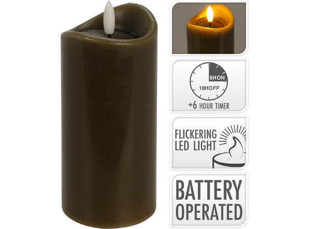 Kubbelys LED brun bev.flamme 7x15cm Batteri:2xAA Timer:6/18t 