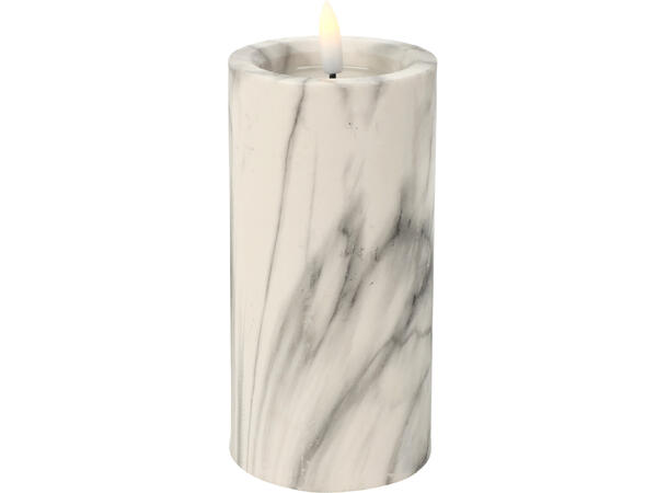 Kubbelys LED hvit marmor 7,5x15cm bv.flm Batteri:2xAA Timer:6/18t 