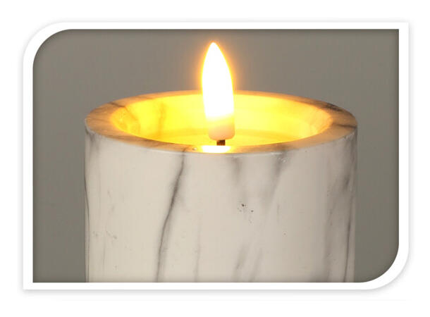 Kubbelys LED hvit marmor 7,5x15cm bv.flm Batteri:2xAA Timer:6/18t 