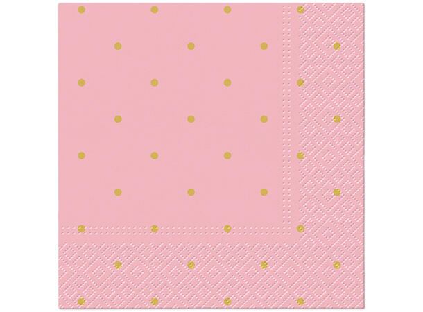 Serviett lunsj 20 stk Golden Dots rosa 3 lag 33x33cm 