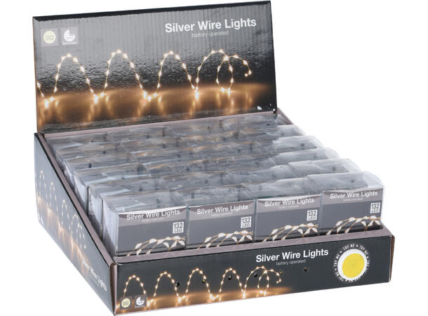 LED Lyslenke 132 varmhvite lys 200cm 24 stk display m/testknapp Batteri:3xAA 