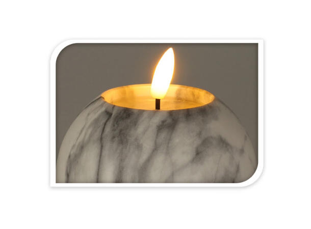 Kulelys LED hvit marmor 10x7,5cm bv.flam Batteri:2xAA Timer 6/18t 