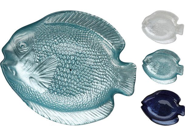 Skål fisk glass 19x16x3,5cm 350gr 3ass hvit/blå/turkis 